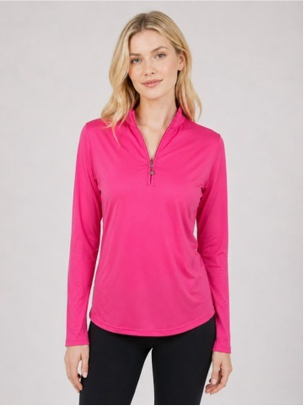 SanSoleil Sunglow Mock Zip Pullover Fuchsia Long Sleeve UPF 50 Golf Shirt Size L